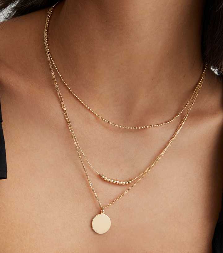 newlook.com | Gold Three Layer Chain Disc Necklace