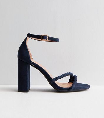 EMANI STRAPPY MID HIGH BLOCK HEELS PEEP TOE IN ROYAL BLUE SUEDE – Where's  That From UK