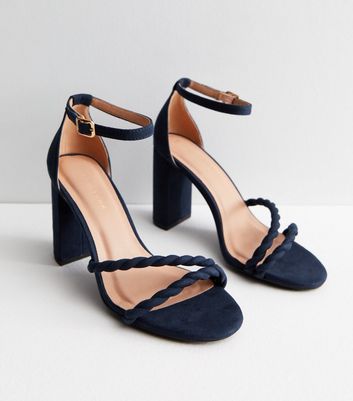 Navy block heel clearance shoes with ankle strap