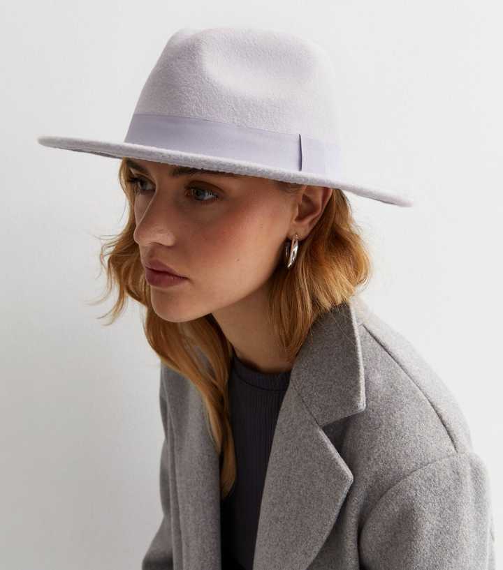 Light Grey Ribbon Trim Fedora
