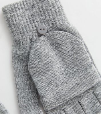 Pale Grey Knit Flip Top Fingerless Gloves New Look