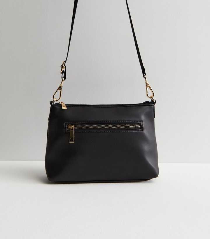 Black Leather-Look Zip Detail Cross Body Bag
