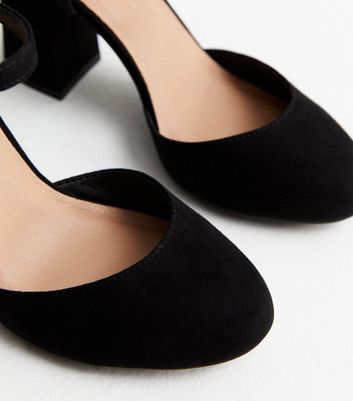 Wide Fit Black Suedette 2 Part Flared Heel Court Shoes New Look