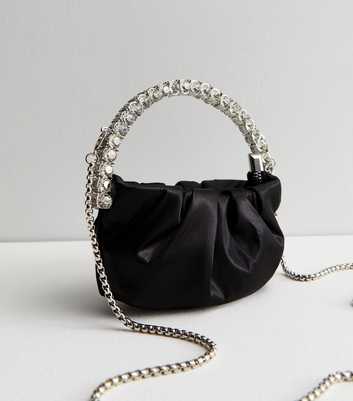 Public Desire Black Satin Ruched Diamanté Strap Bag