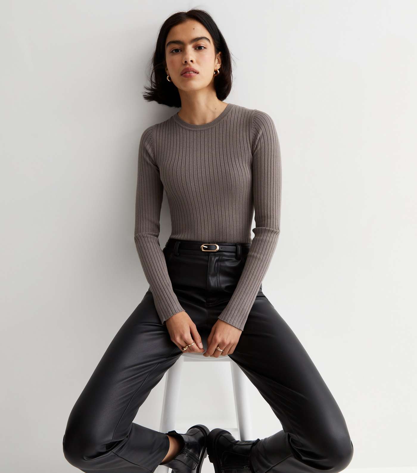 Mink Ribbed Knit Long Sleeve Top Image 2