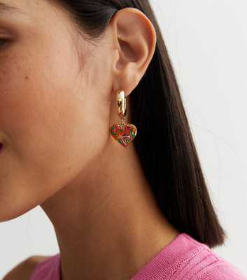 Multicoloured Swirl Heart Charm Earrings