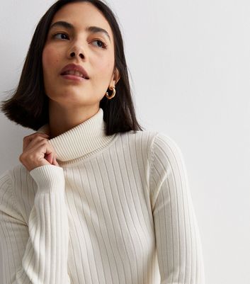 White ribbed roll store neck jumper