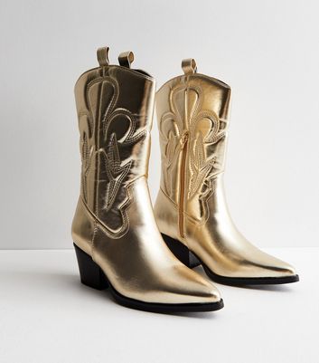 Public Desire Gold Cowboy Boots New Look