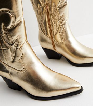 Public Desire Gold Cowboy Boots New Look