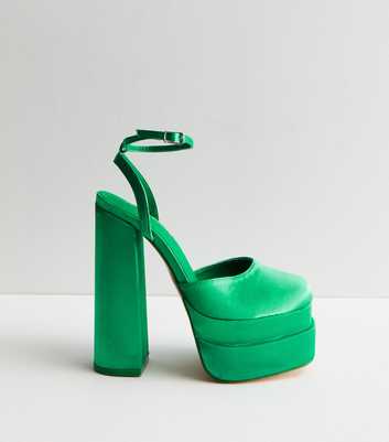 Public Desire Green Satin Platform Heel Sandals