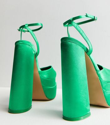 Public Desire Green Satin Platform Heel Sandals New Look