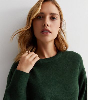 Dark Green Knit Crew Neck Jumper New Look