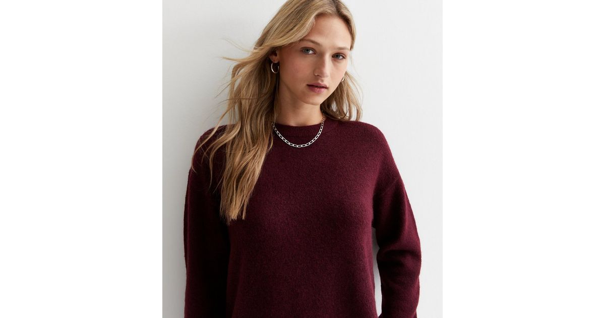 Burgundy Aubergine Twist Crew Neck Jumper
