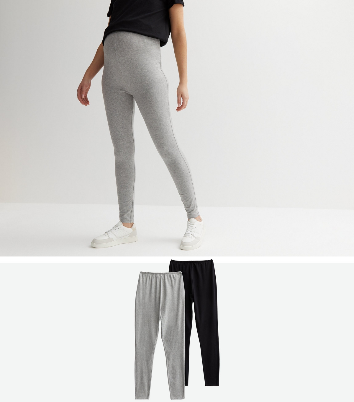 Women's Maternity 2 Pack Black and Grey Jersey Leggings New Look