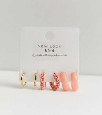 3 Pack Pink Beaded & Resin Hoop Earrings