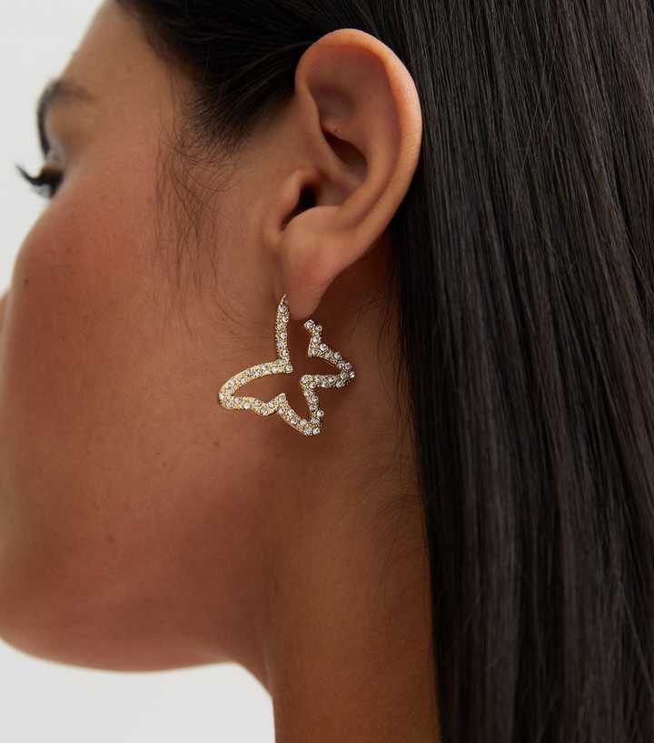 newlook.com | Gold Butterfly Diamanté Hoop Earrings