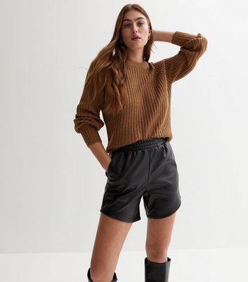 Noisy May Black Leather-Look High Waist Shorts
