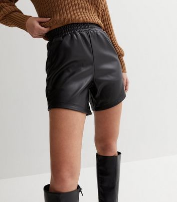 Leather look hot sale high waisted shorts