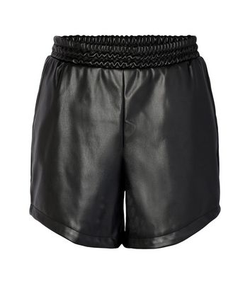 Noisy May Black Leather-Look High Waist Shorts New Look
