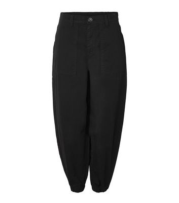 Noisy May Black Elasticated High Waist Cuffed Cargo Trousers New Look