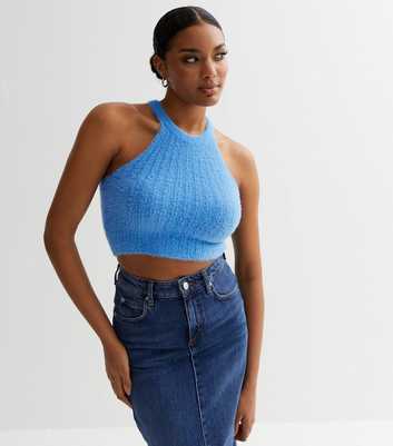 Noisy May Pale Blue Fluffy Knit Crop Top