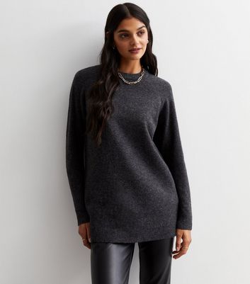 Dark Grey Knit Longline Jumper New Look