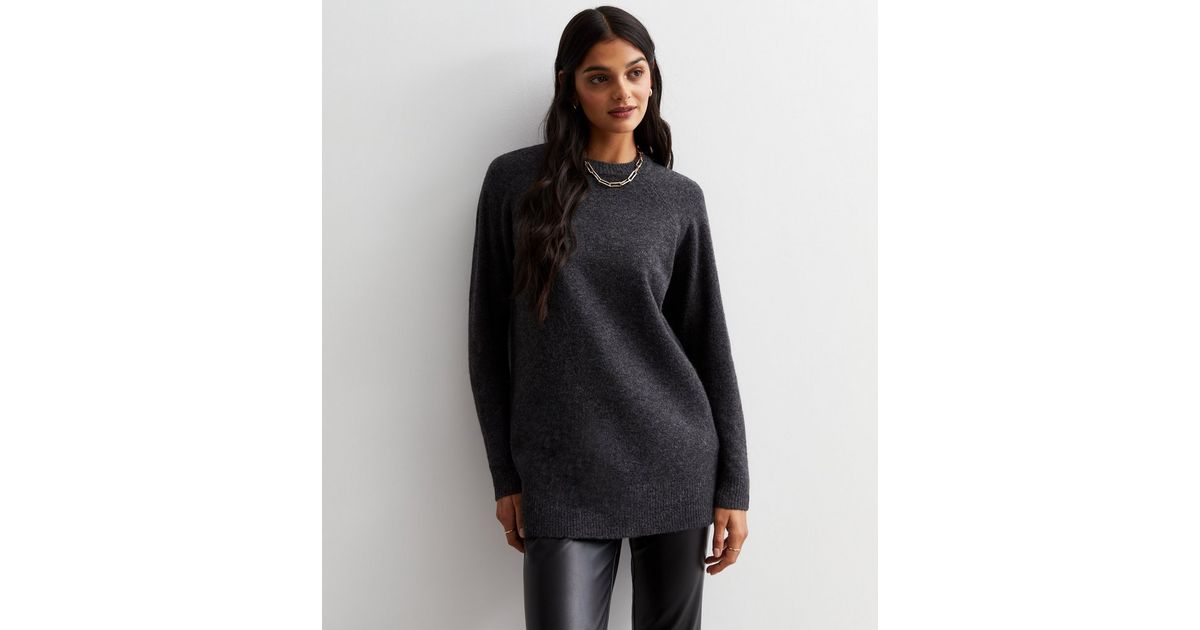 Dark Grey Knit Longline Jumper New Look