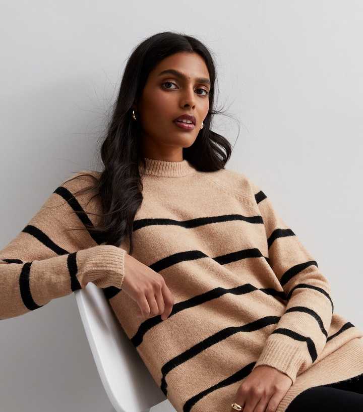 Brown Stripe Knit Long Jumper