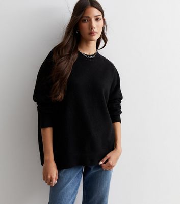 Black round shop neck jumper womens