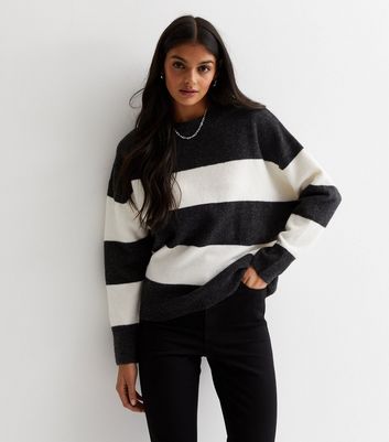 Light Grey Stripe Oversized Jumper New Look