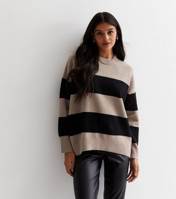 Brown Stripe Oversized Jumper New Look