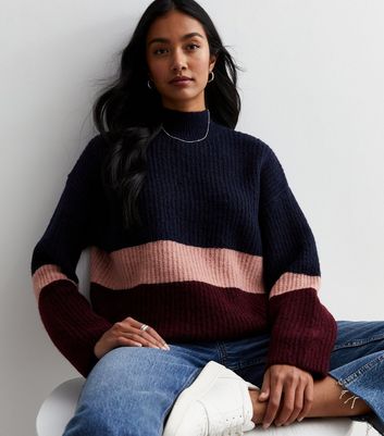 4177 Navy High Collar Patterned Jumper 