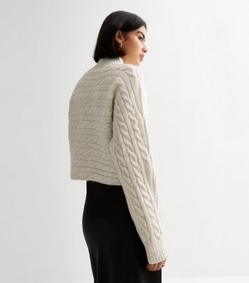 Pale Grey Cable Knit Crop Jumper New Look