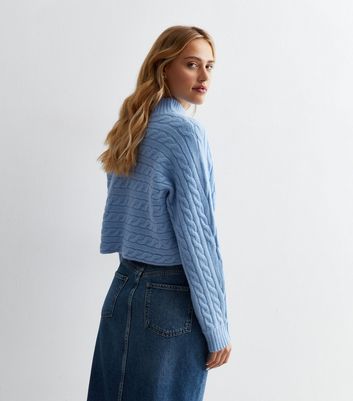 Blue Cable Knit Crop Jumper New Look