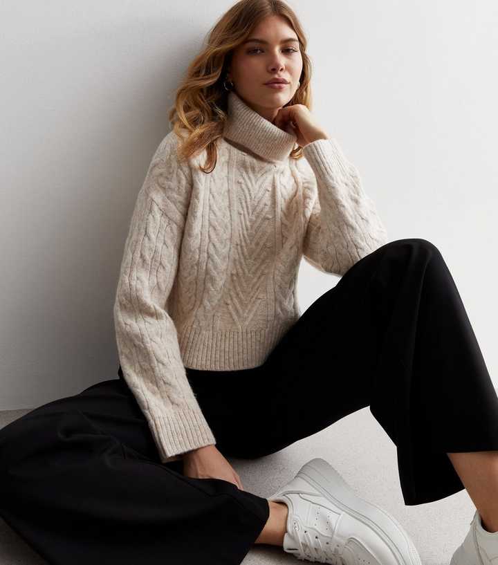 Cream Cable Turtle Neck Jumper, Sustainable Womenswear