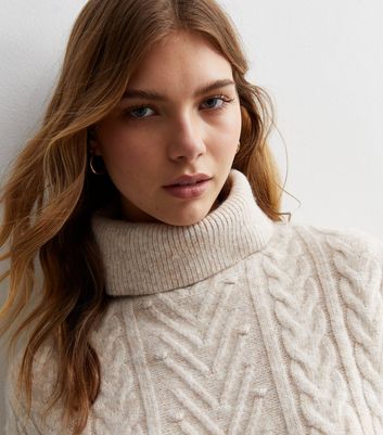 Cream Cable Knit Roll Neck Jumper New Look