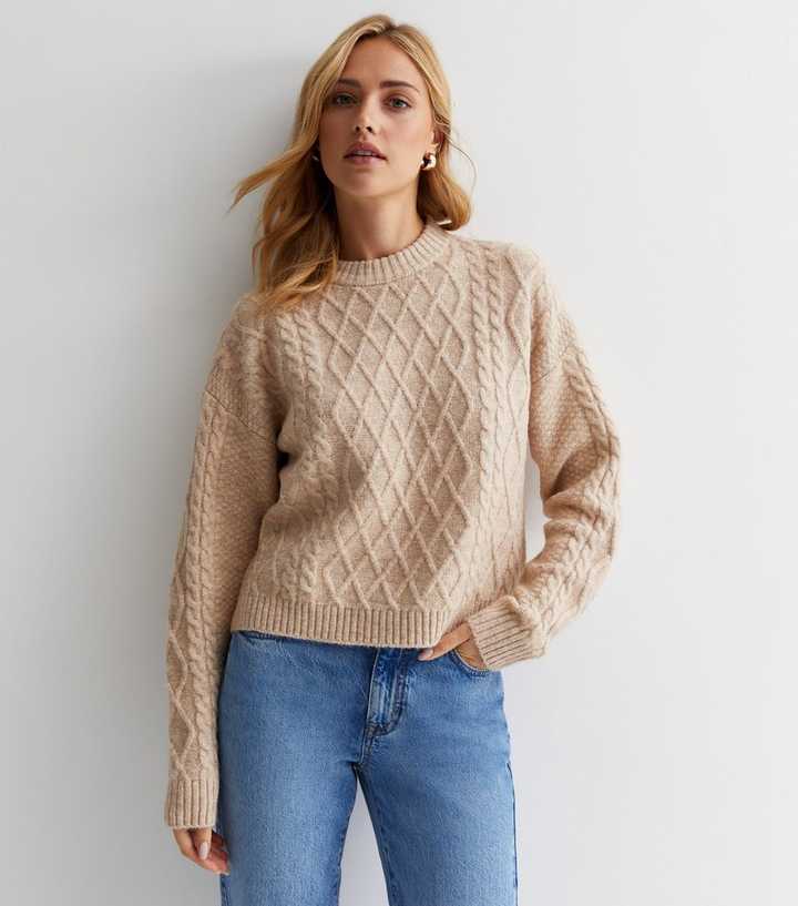 New Look relaxed fit cable knit vest in camel