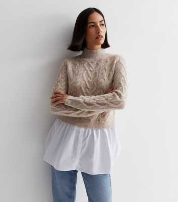 Cream Cable Knit 2-in-1 Shirt Jumper