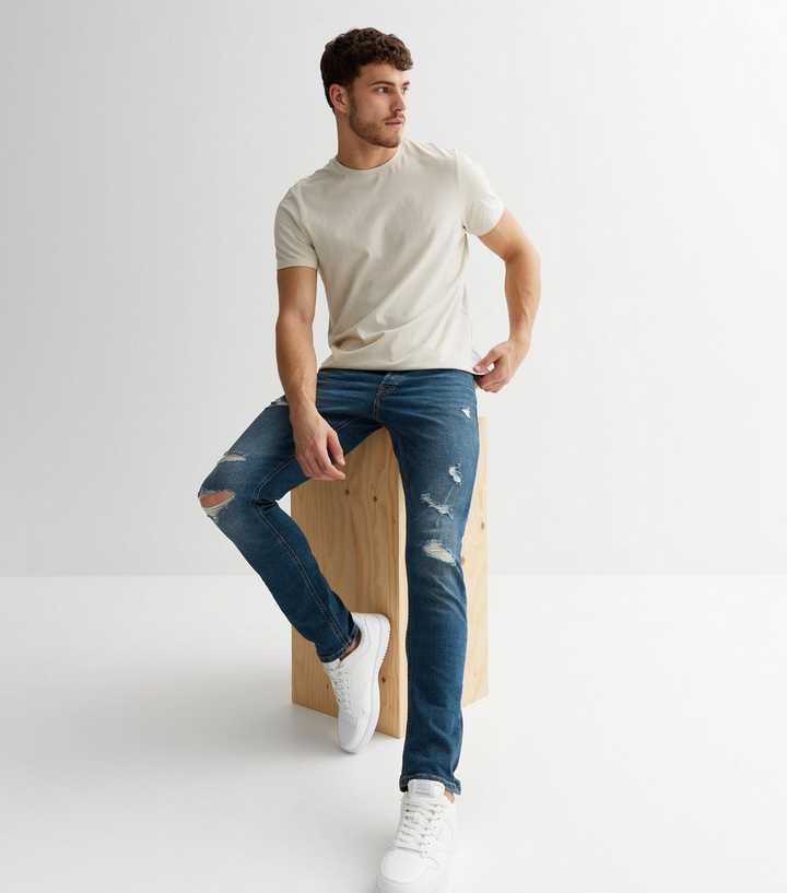 Jack & Blue Ripped Slim Fit Jeans | New Look