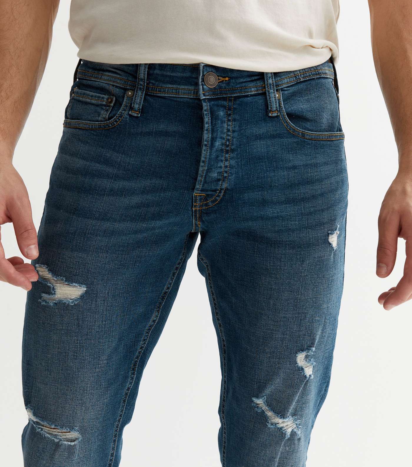 Jack & Jones Blue Ripped Slim Fit Jeans Image 3