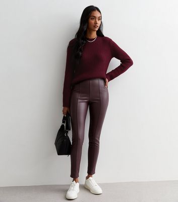 Burgundy Ribbed Knit Crew Neck Jumper New Look