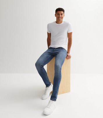 Men's Jack & Jones Blue Mid Wash Skinny Jeans New Look