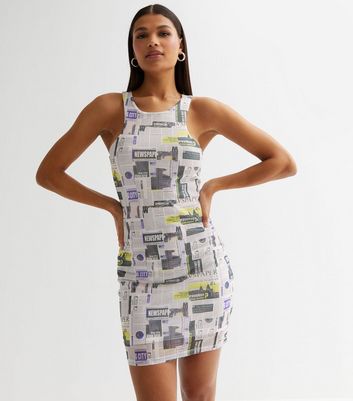 Newspaper print bodycon top dress