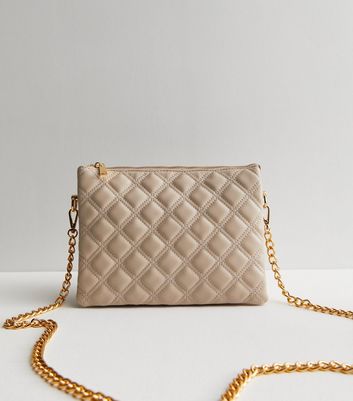 Camel Quilted Chain Cross Body Bag New Look