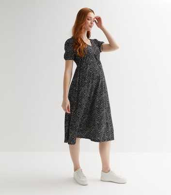 Maternity Black Abstract V Neck Short Sleeve Midi Dress