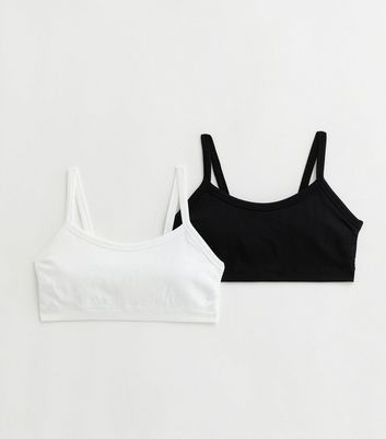 Girls 2 Pack Black and White Seamless Crop Tops New Look