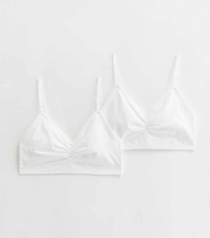 Girls Pack of 2 White Ruched-Front Seamless Bras