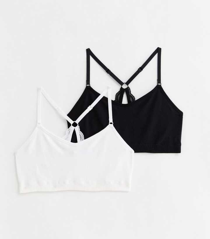 Girls 2 Pack Black and White Lace Back Seamless Bras