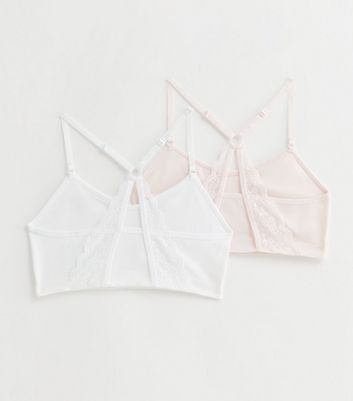 Girls 2 Pack Pink and White Seamless Crop Tops New Look