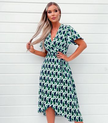 butterfly print wrap dress